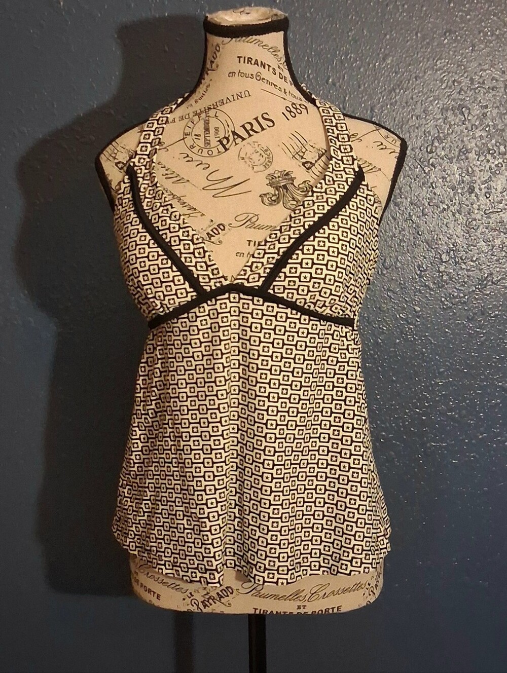Converse One Star Black White Geometric Tankini Swim Top Halter Large